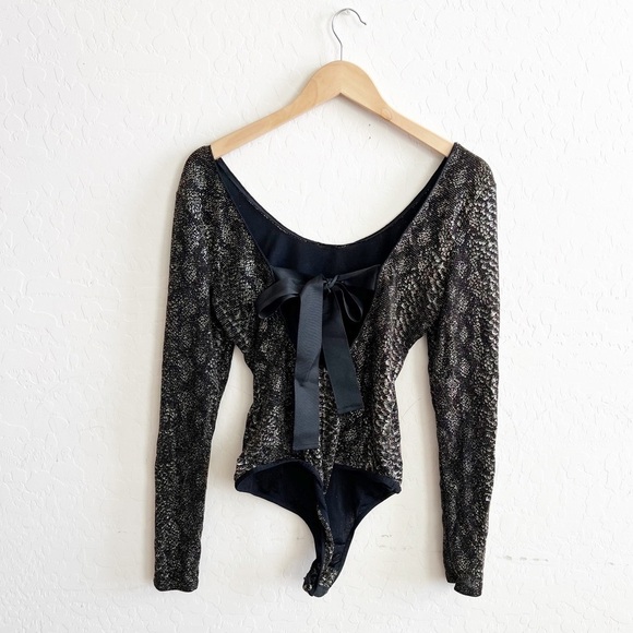 Bebe Black Gold Tie Back Bodysuit - Picture 5 of 9